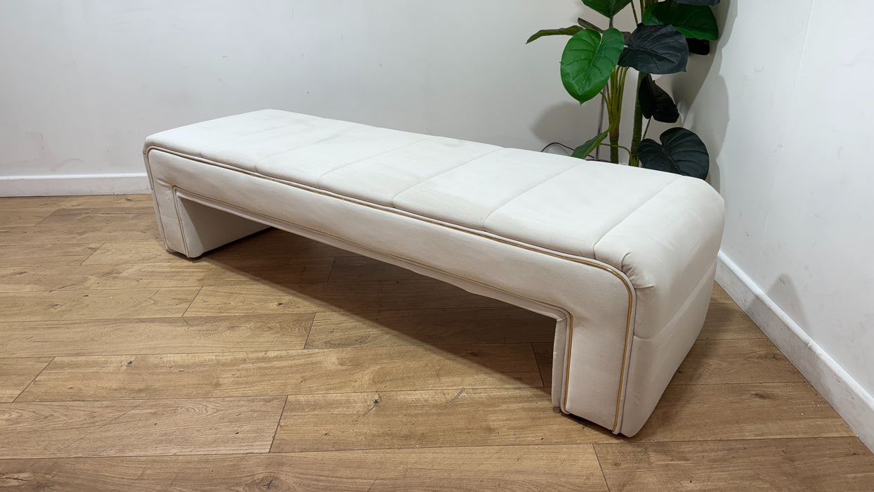 Sofology Oscar Fabric Large Bench Footstool Gold Trim in Super Matt Velvet Ecru