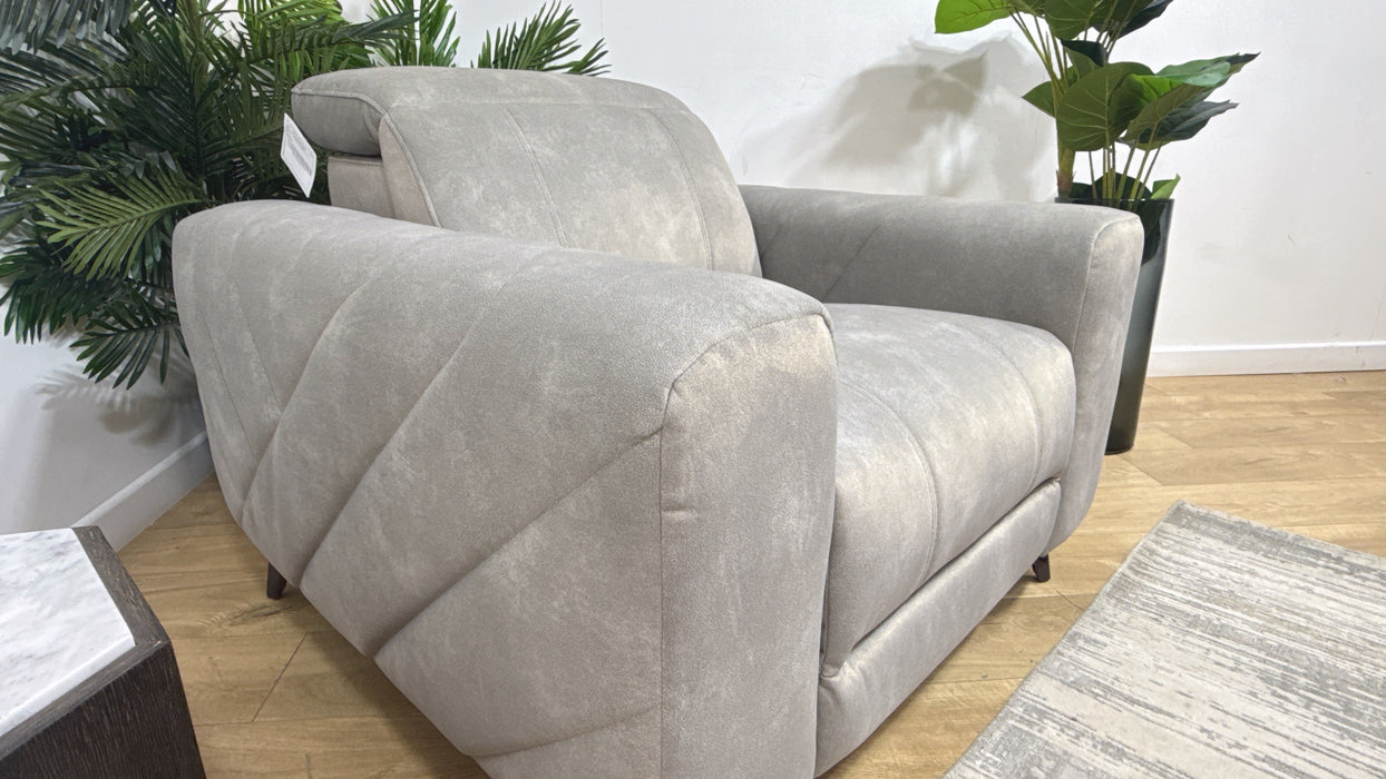 Sofology Allure Fabric Chair Power Recliner/Headrest Heated Seat Speakers in Lifestyle Flecked Stone