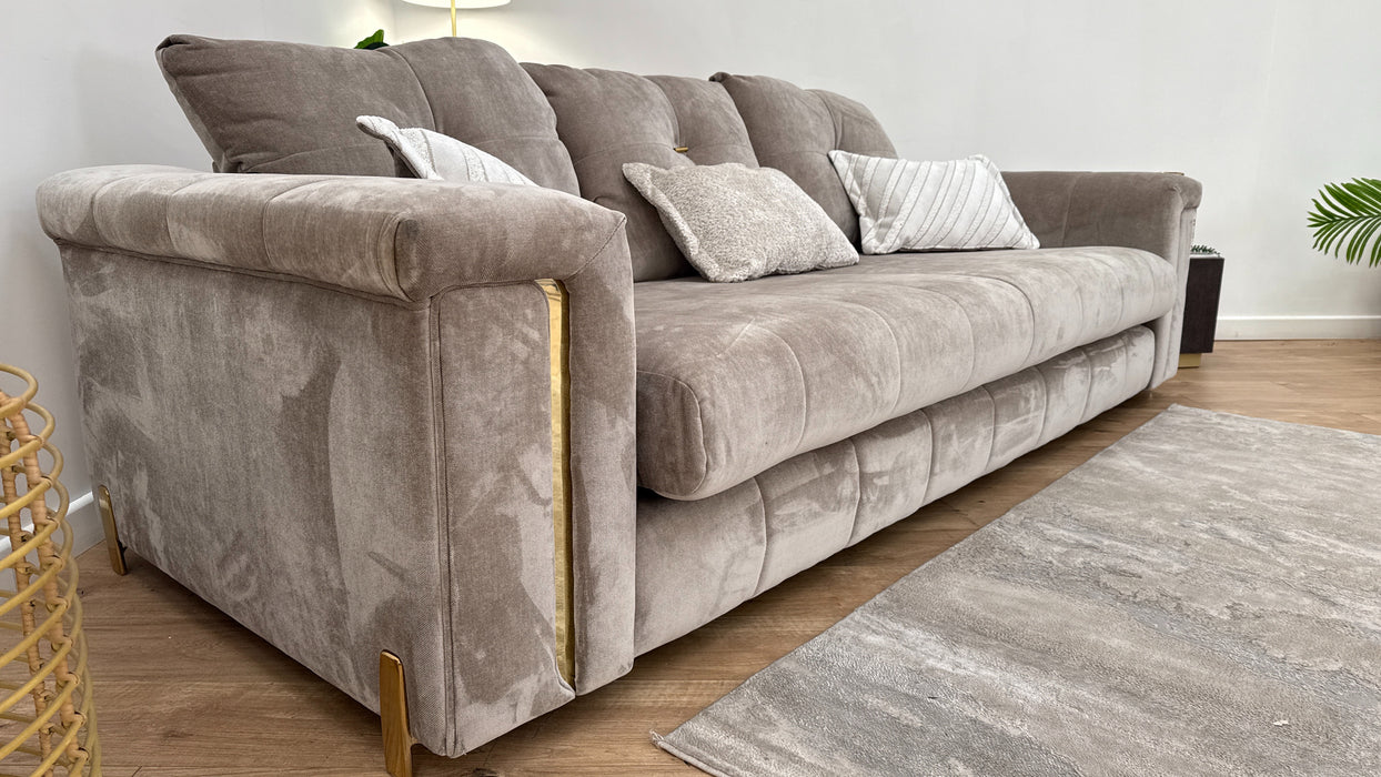 Sofology The Oscar Fabric 4 Seater Gold Trim in Fine Textured Chenille Stone