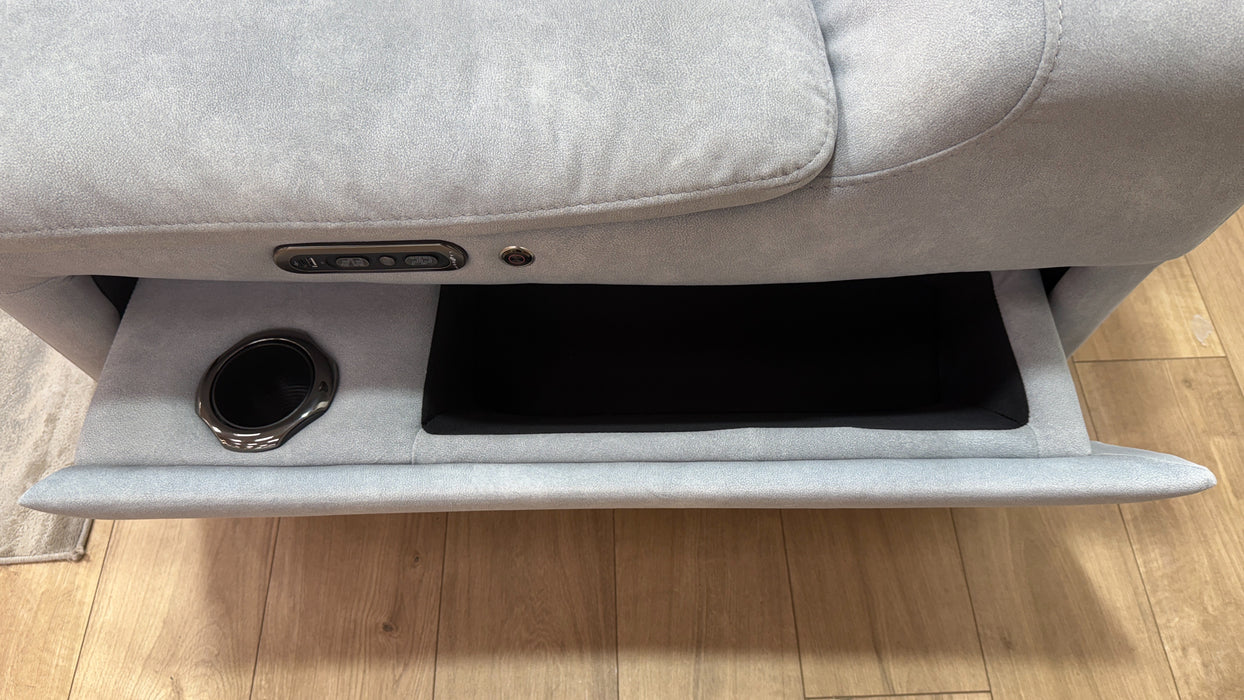 Sofology Portland Fabric 3 Corner Console 1.5 Power Recliner/Headrest Heated Seats in Lifestyle Flecked Silver
