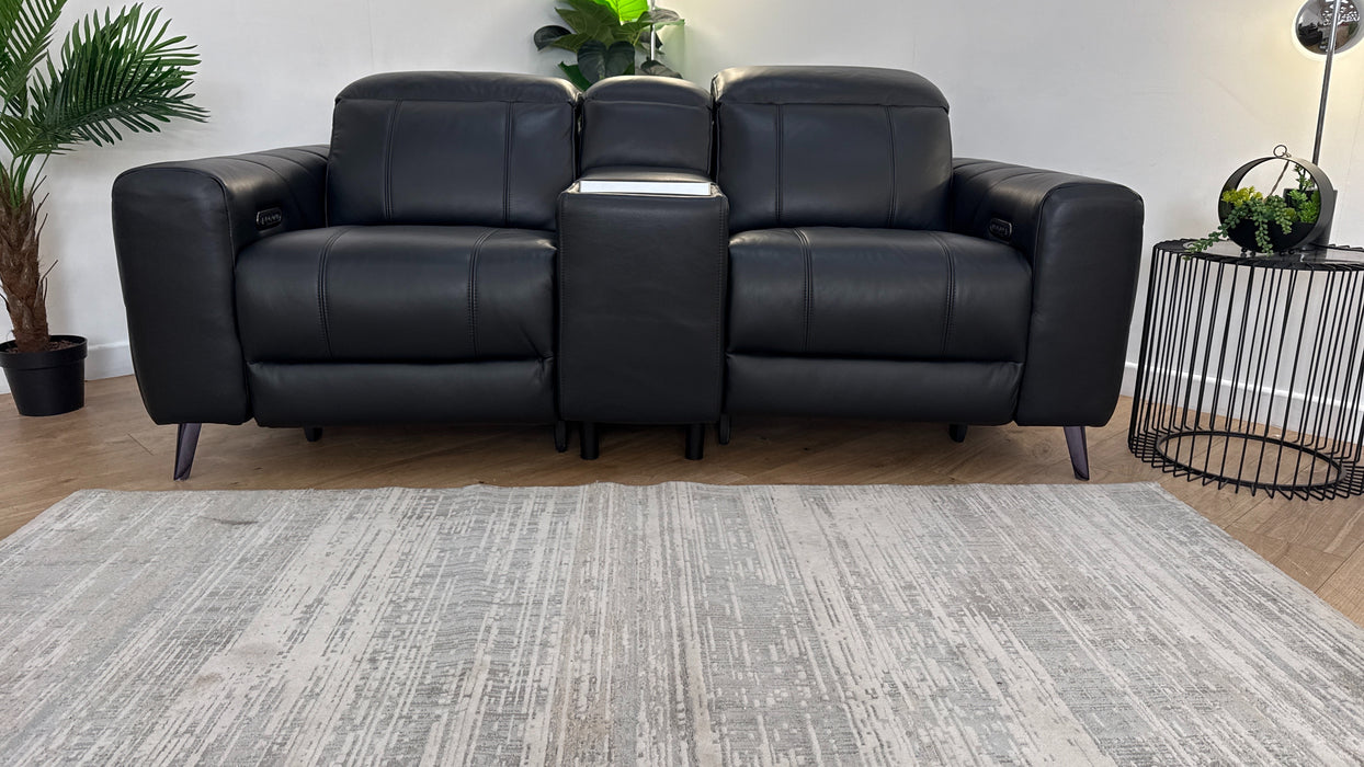 Sofology Allure Leather 2 Seater Power Recliner/Headrest Screen Console Heated Seats Lumbar Speakers in Trusty Embossed Jet Black