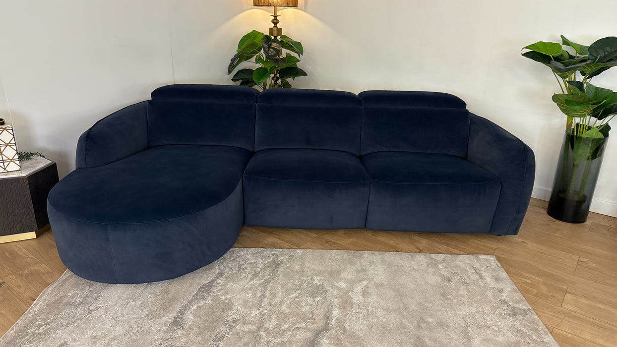 Sofology The Serene Fabric Chaise 3 Seater Power Recliner in Lifestyle Mottled Navy Blue