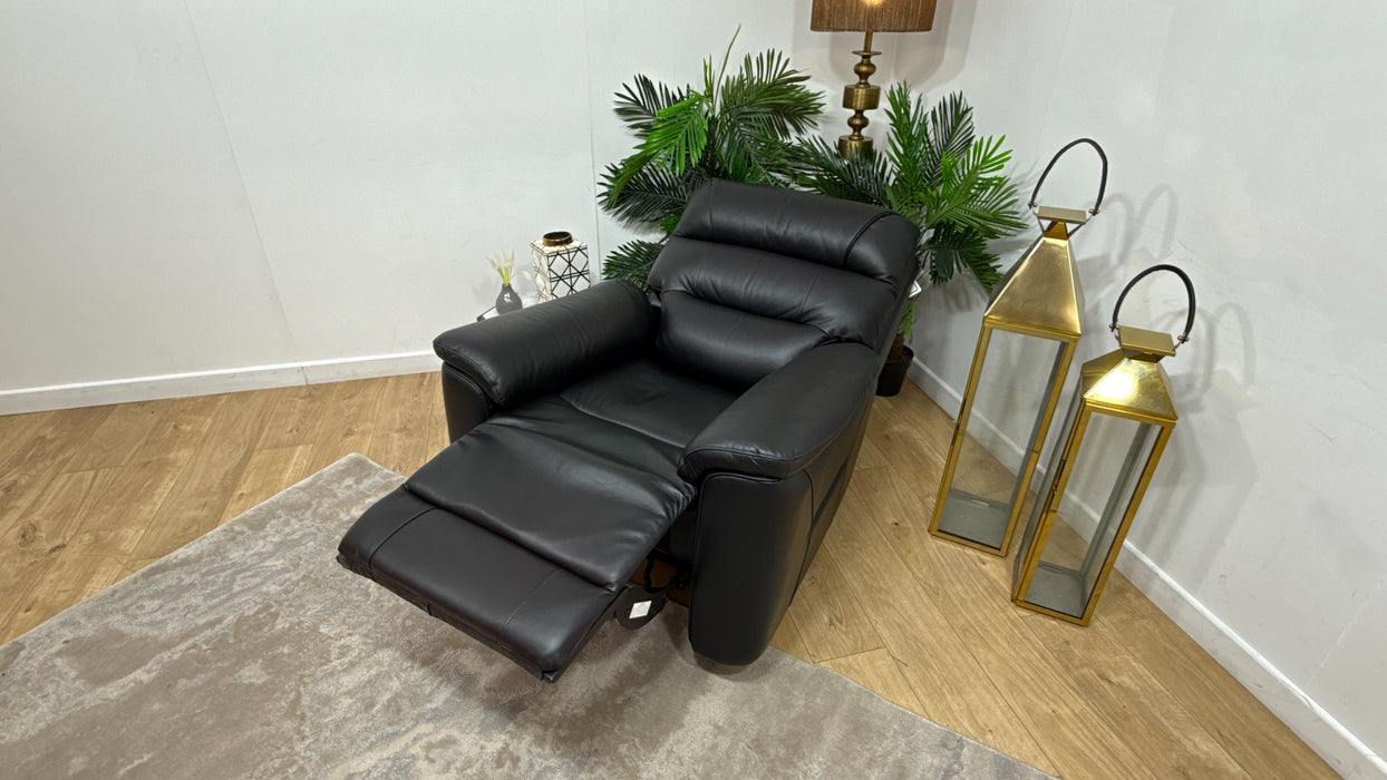 Sofology Cleveland Leather Chair Power Recliner in Trusty Embossed Jet Black