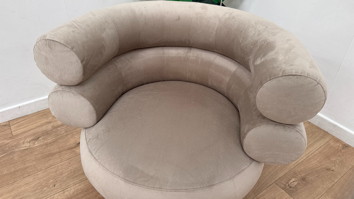 Sofology The Fitzrovia Fabric Swivel Chair in Matt Velvet Stone All Over Without Trim