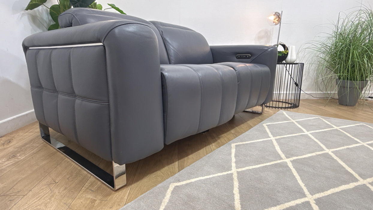 Sofology Marvella Leather 2 Seater Power Recliner/Headrest in Trusty Sheen Lavender Grey