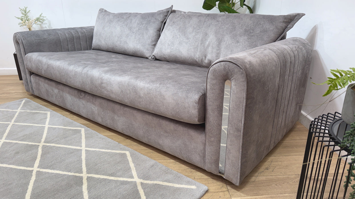 Sofology Savoy Fabric 4 Seater Silver Trim in Lifestyle Dapple Fabric Silver Mix