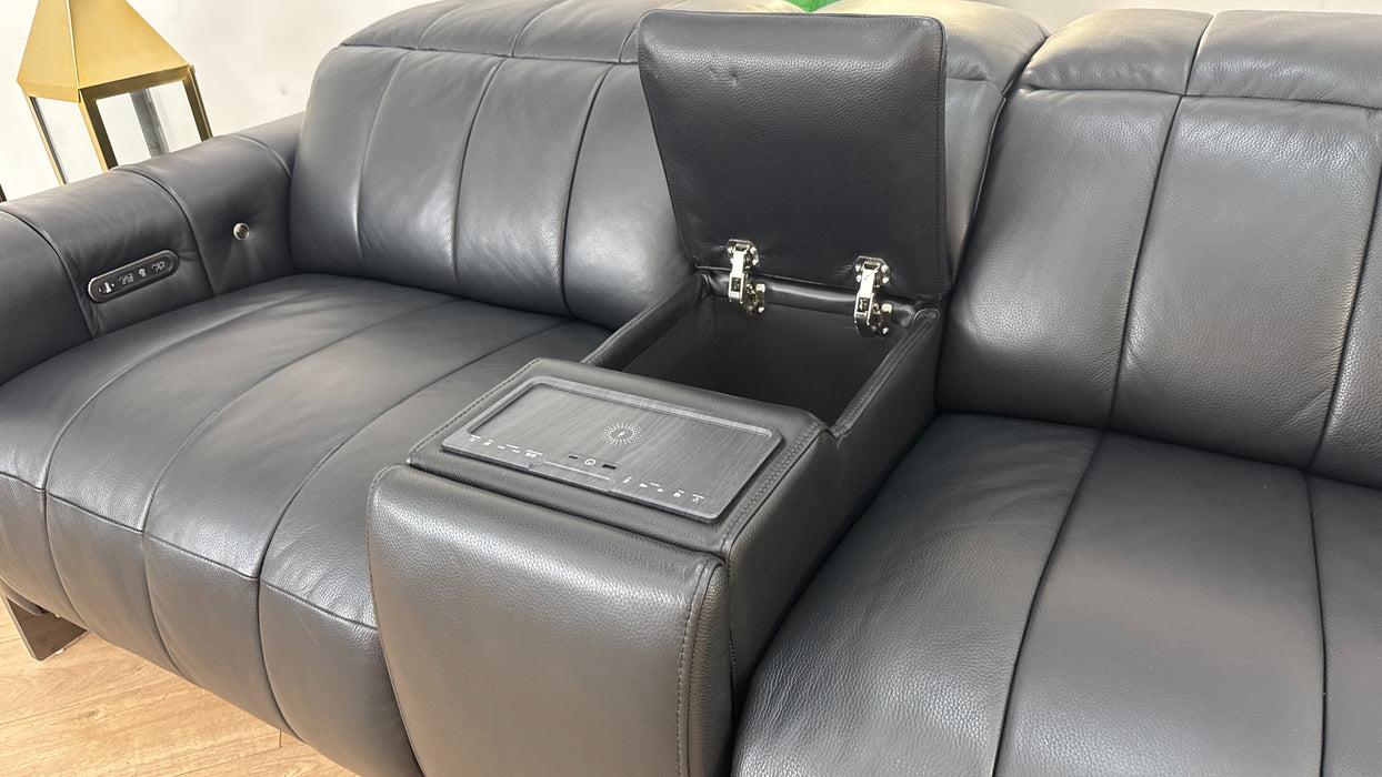 Sofology The Paramount 2.5 Seater Recliner Sofa Console in Trusty Embossed Leather Jet Black