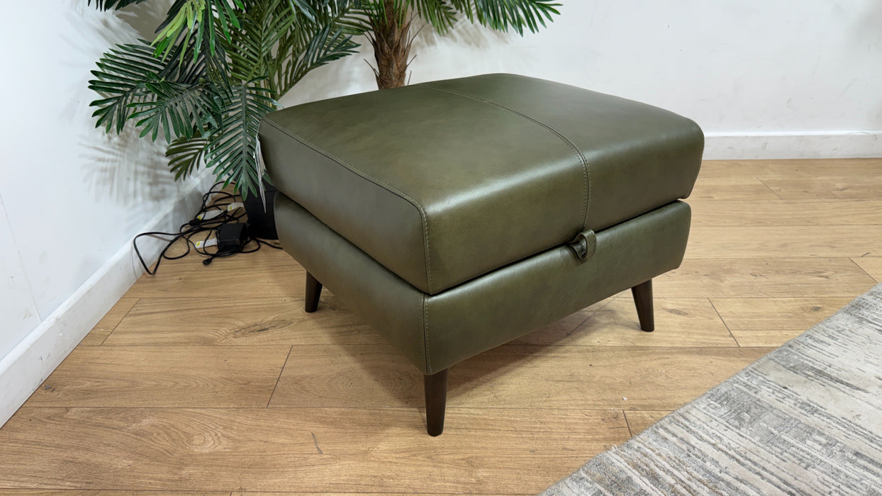 Sofology Leather Hygge Storage Footstool in Relaxed Soft Olive