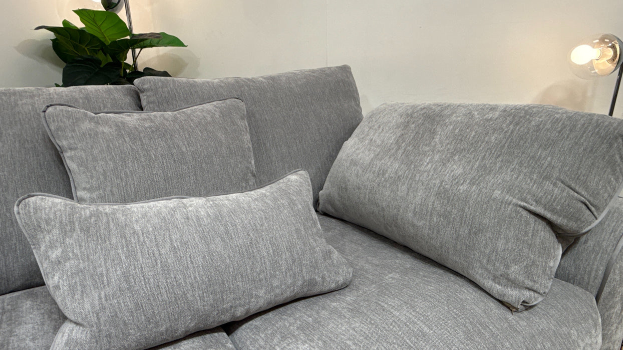 Sofology Georgio Fabric 2 Seater Feather Flex Seats in Lifestyle Plush Chenille Silver Mix