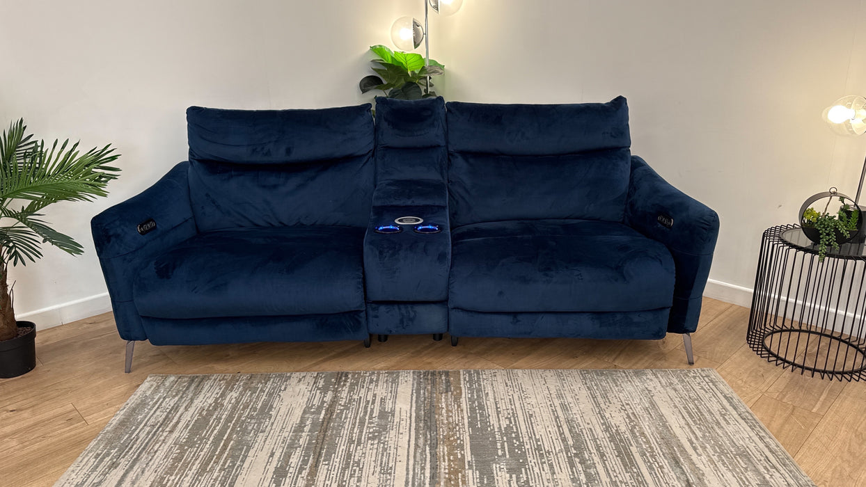 Sofology Renato Fabric 2.5 Seater Console Power Recliner in Heritage Velvet Royal