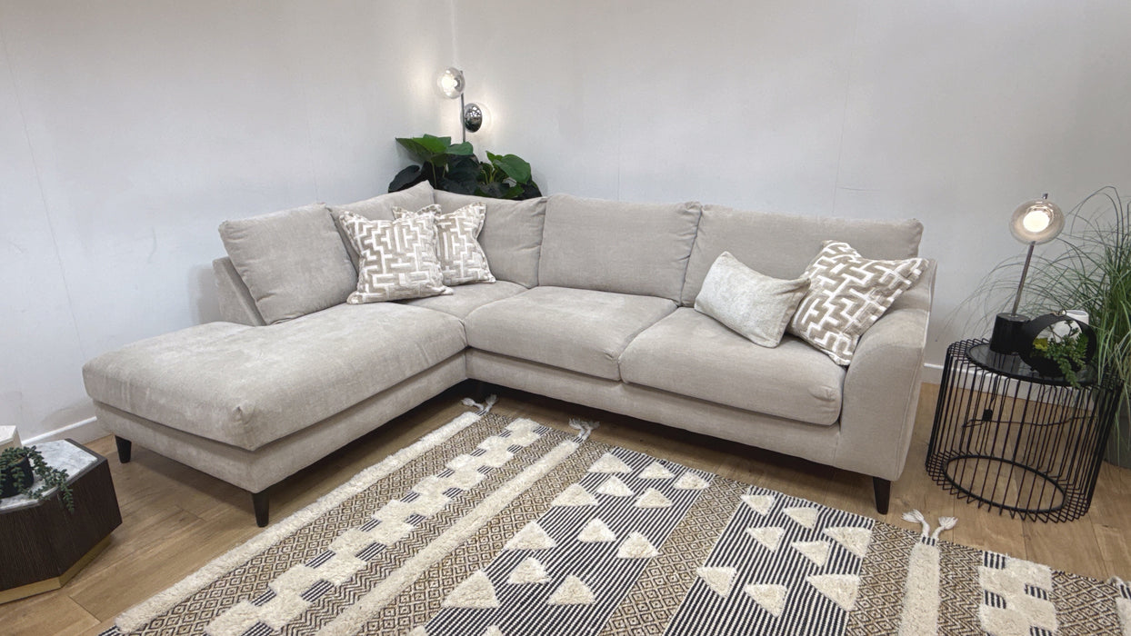 Sofology Mayfair Fabric Chaise 1 Corner 3 Foam Seats in Soft Chenille Linen/Pearl Mix
