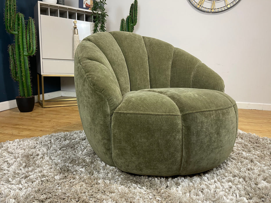 Nobu Swivel Chair Relaxed Chenille Green Fabric (WA2)