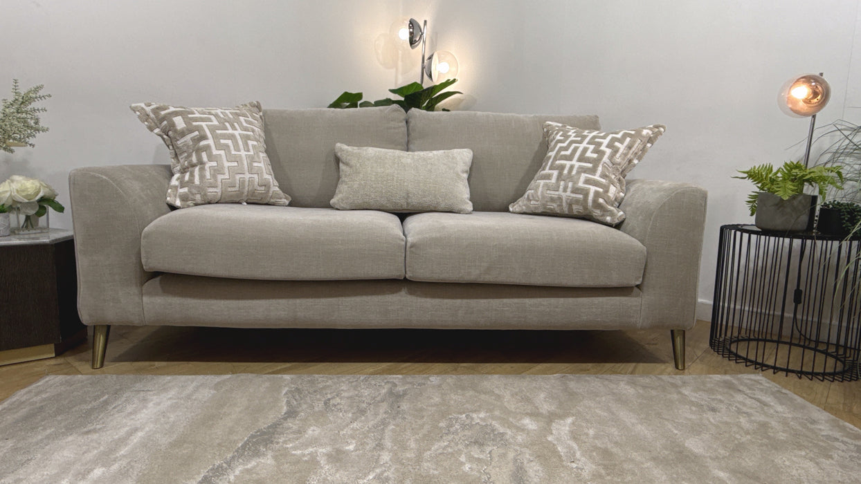 Sofology Mayfair Fabric 3 Seater Foam Seats in Soft Chenille Linen/Pearl Mix