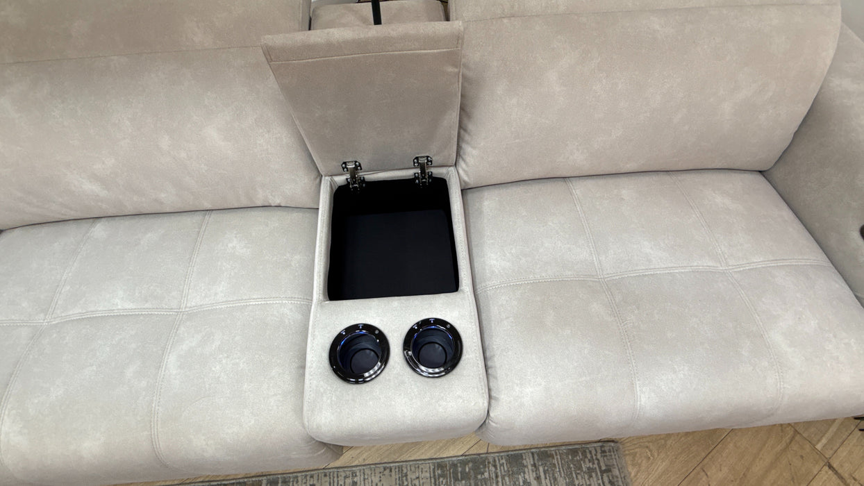 Sofology Marvella Fabric 3 Seater Cinema Sofa Console Power Recliner/Headrest in Lifestyle Flecked Ivory