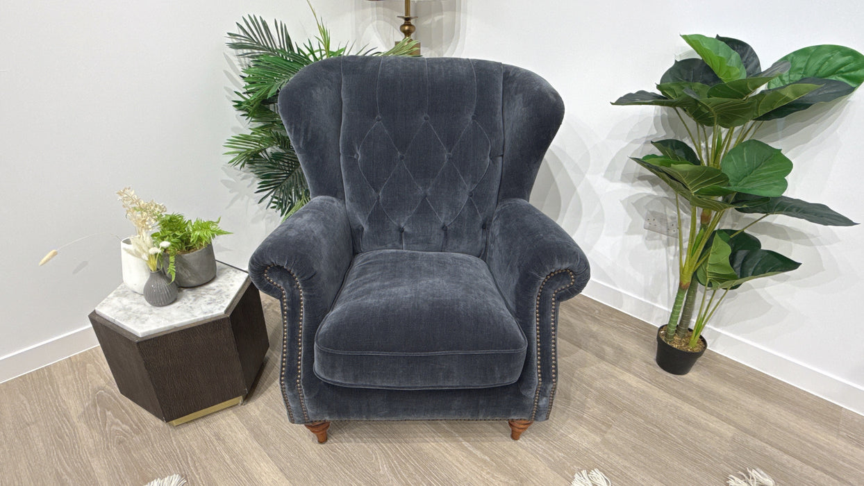 Sofology Darcy Fabric Accent Wing Chair with Studs in Relaxed Chenille Ink