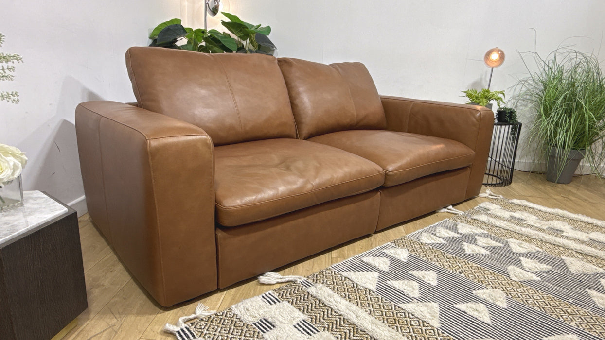 Sofology Retreat Leather 3 Seater in Relaxed Soft Tan Mix
