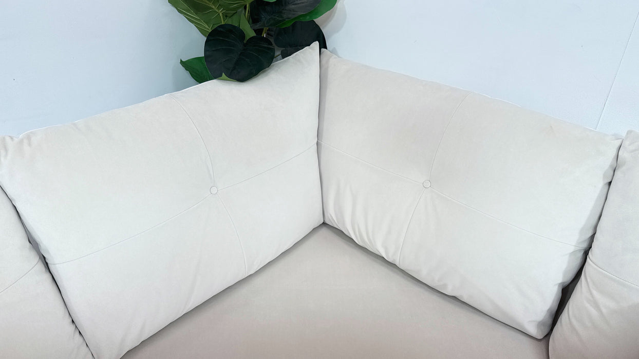 Sofology Oscar Fabric 1 Corner 3 Gold Trim in Super Matt Velvet Ecru Mix