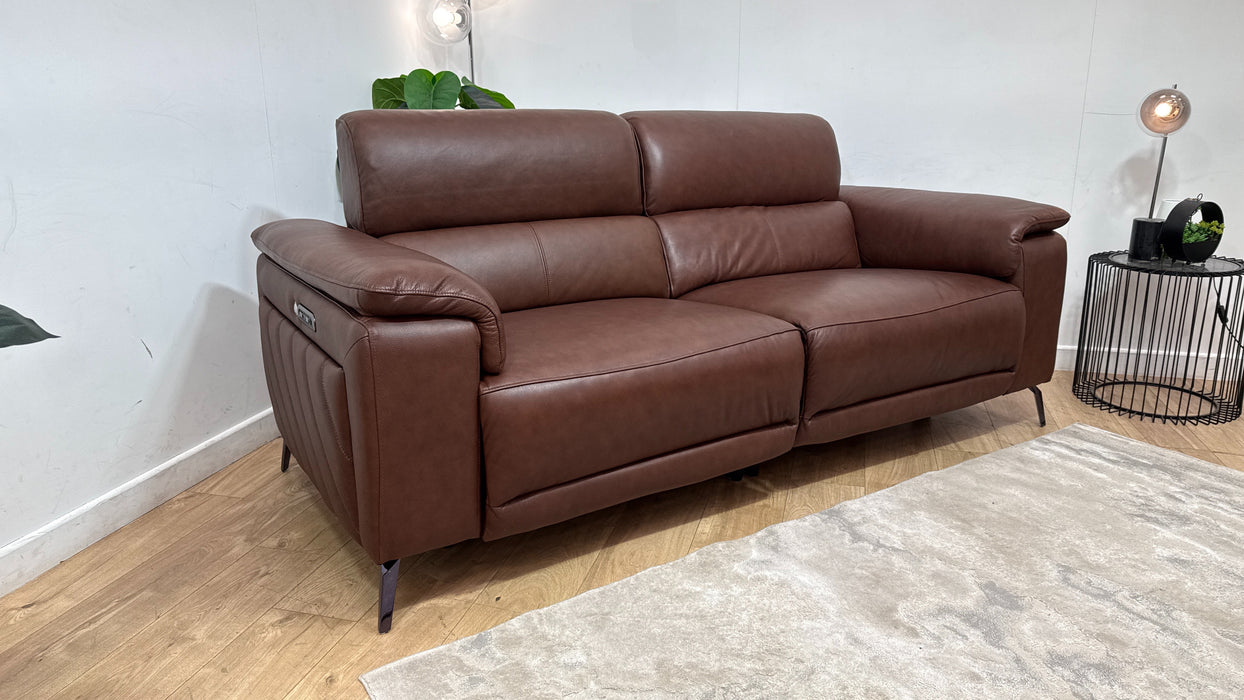 Sofology Fratelli Leather 2.5 Seater Power Recliner/Headrest in Trusty Embossed Chestnut