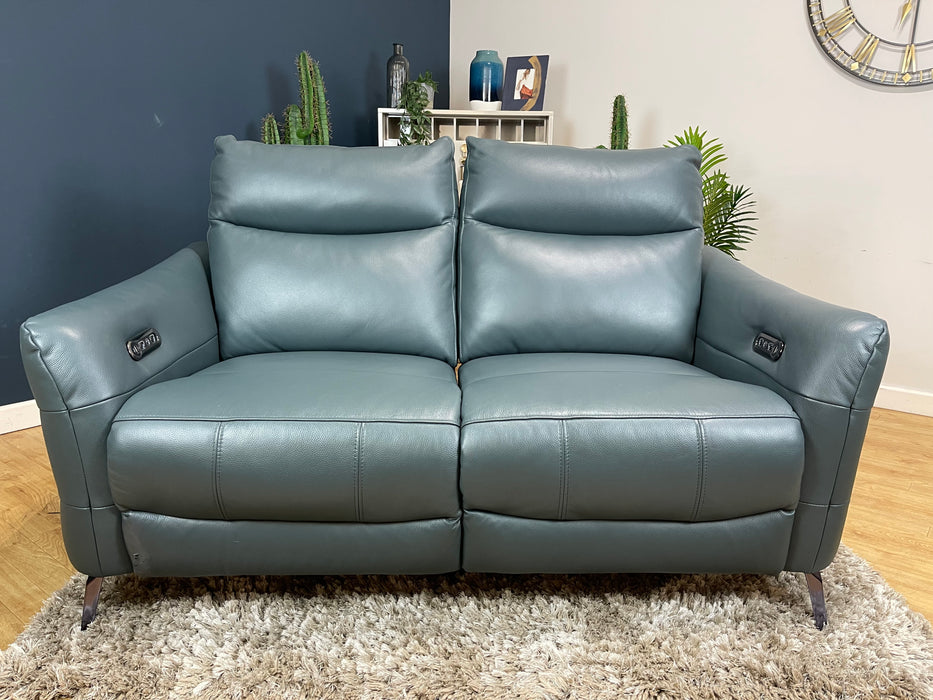 Renato 2 Seater - Trusty Embossed Leather Peacock - Power Recliner (WA2)