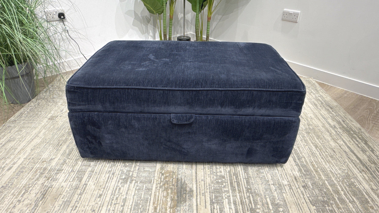 Sofology Laurent Fabric Storage Footstool in Luxury Deep Pile Chenille Denim