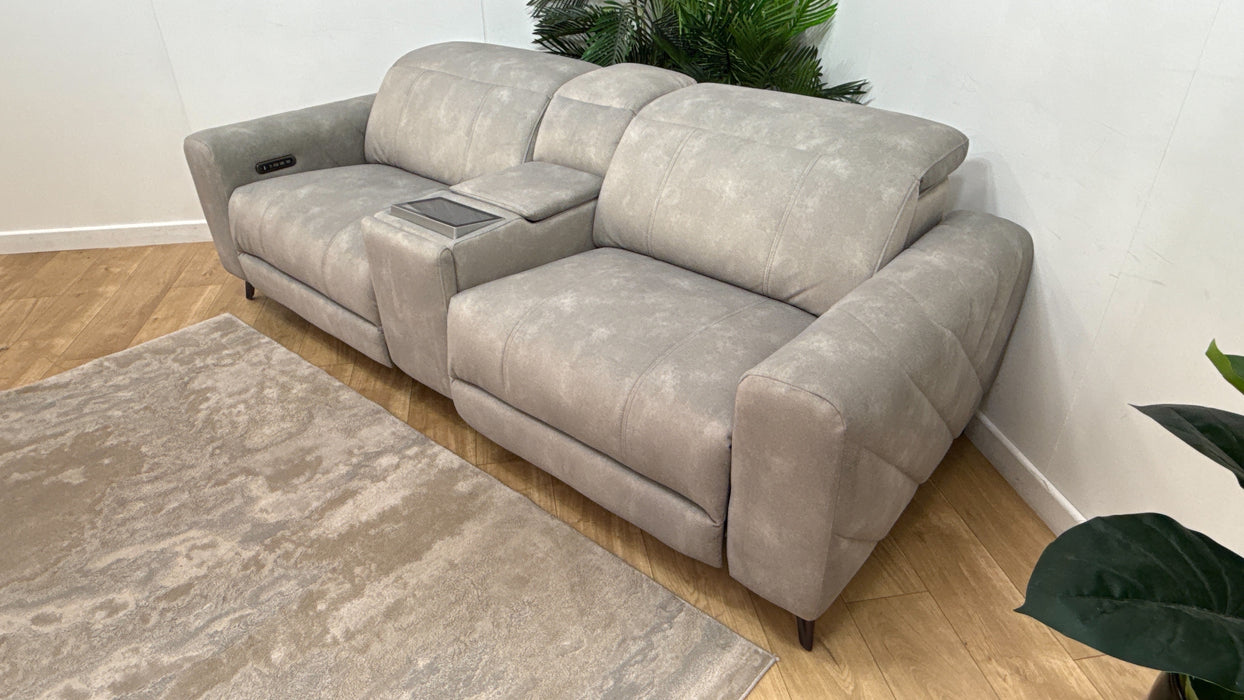 Sofology Allure Fabric 2.5 Seater Screen Console Power Recliner/Headrest Heated Seats Lumbar Support Speakers in Lifestyle Flecked Stone