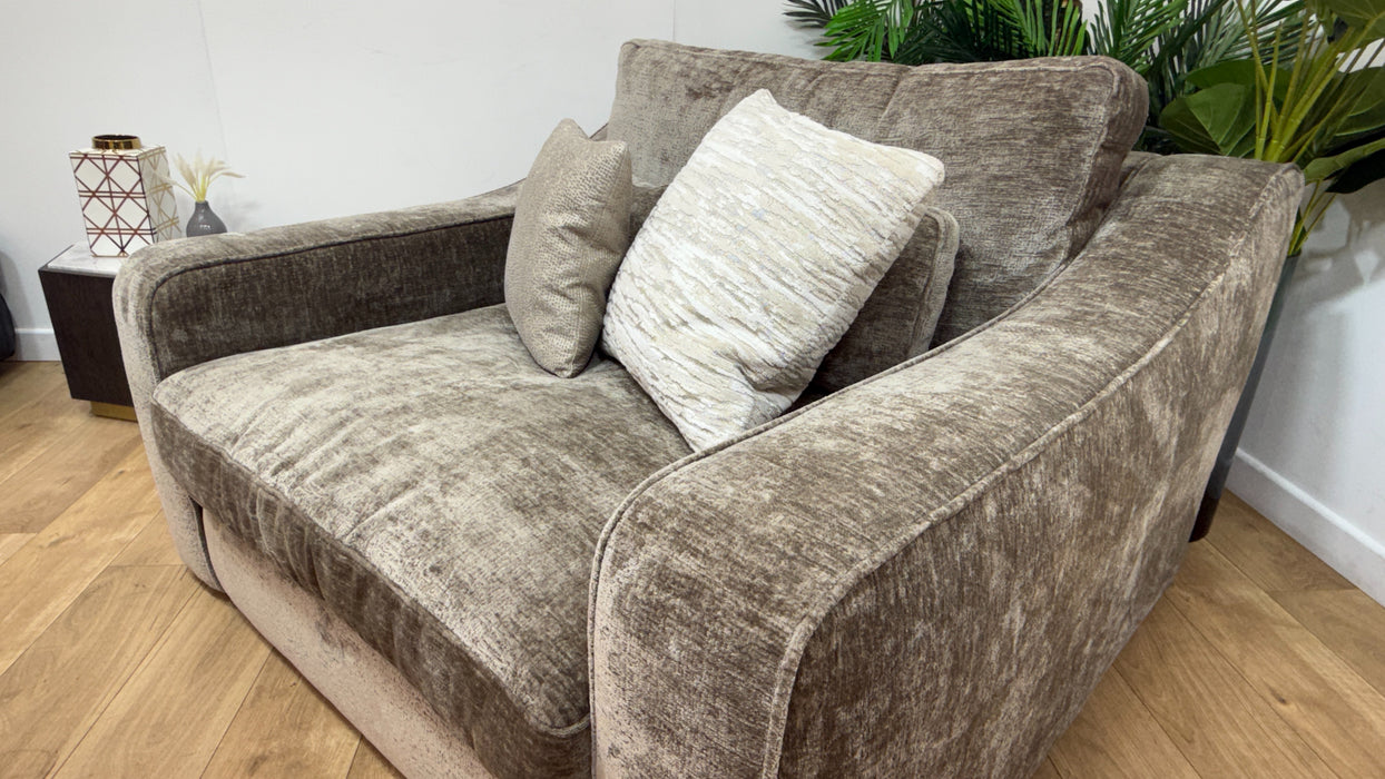 Sofology Bellagio Fabric Loveseat Reversible Feather Flex Interior in Chunky Luxe Chenille Fennel Mix