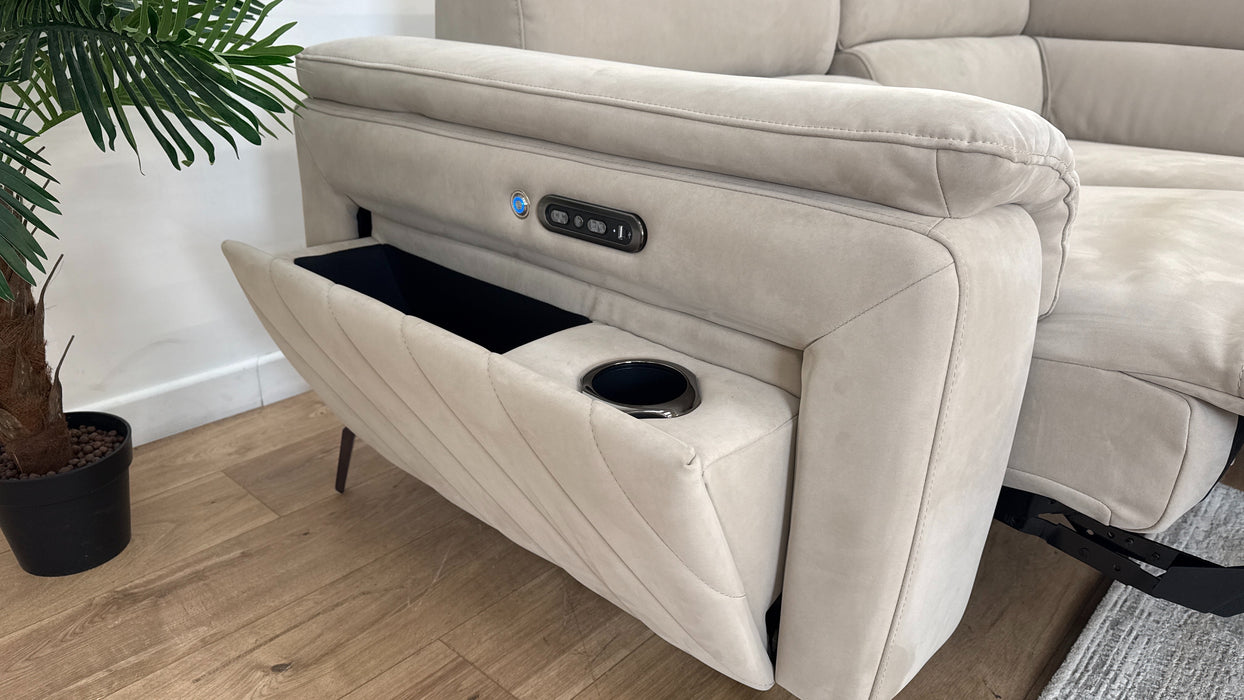 Sofology The Fratelli Fabric 1.5 Corner 3 Power Recliner/Headrest in Lifestyle Nubuck Feel Stone