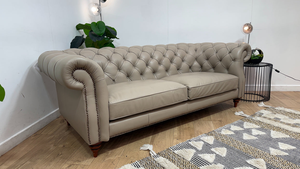 Sofology Darcy Leather 3 Seater with Studs in Trusty Embossed Stone