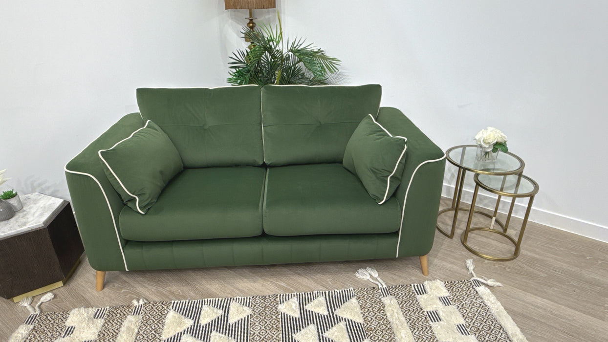Sofology Remy Fabric 2 Seater in Super Matt Velvet Moss Mix With Cream Contrast Piping