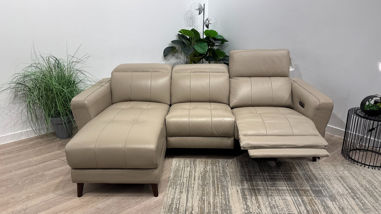 Sofology Jax Leather 4 Seater Chaise Power Recliner/Headrest in Trusty Embossed Stone