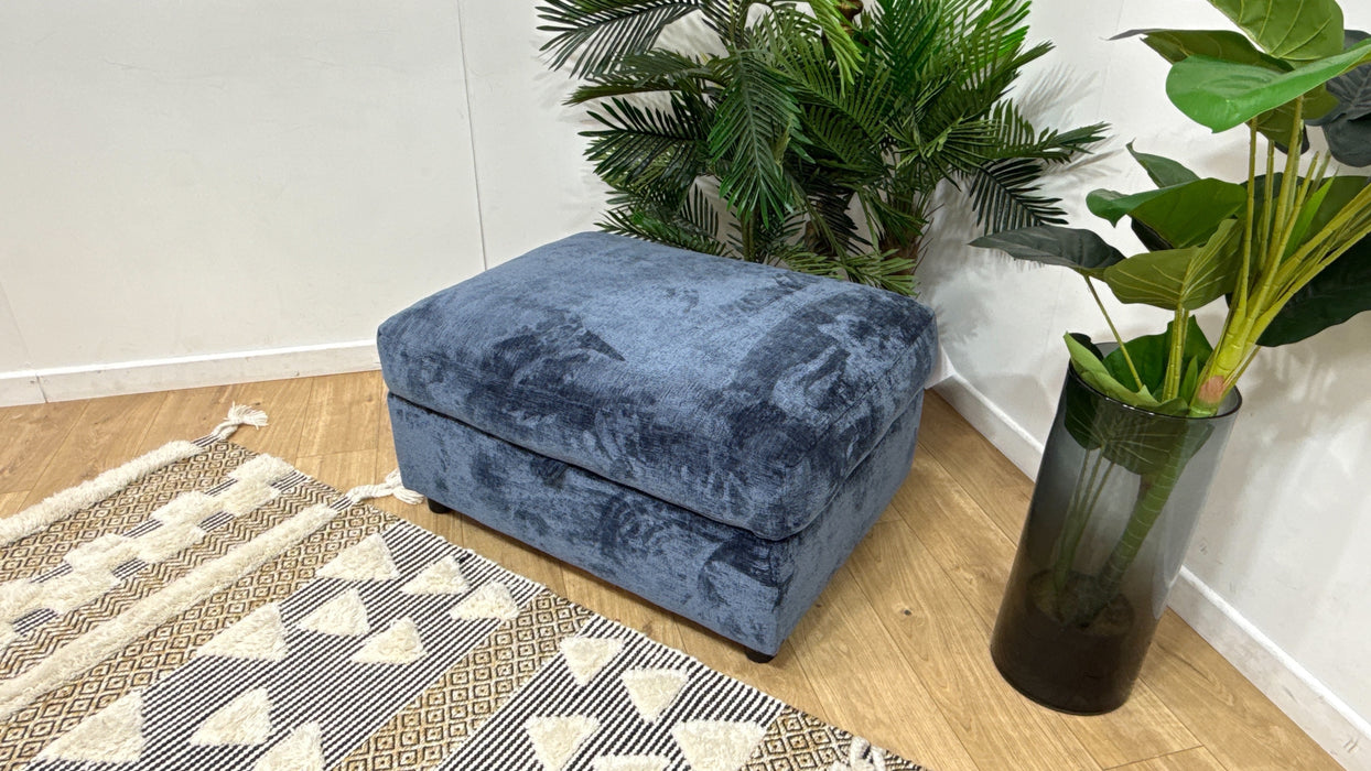 Sofology Bellagio Fabric Storage Feather Flex Footstool in Luxury Deep Pile Denim