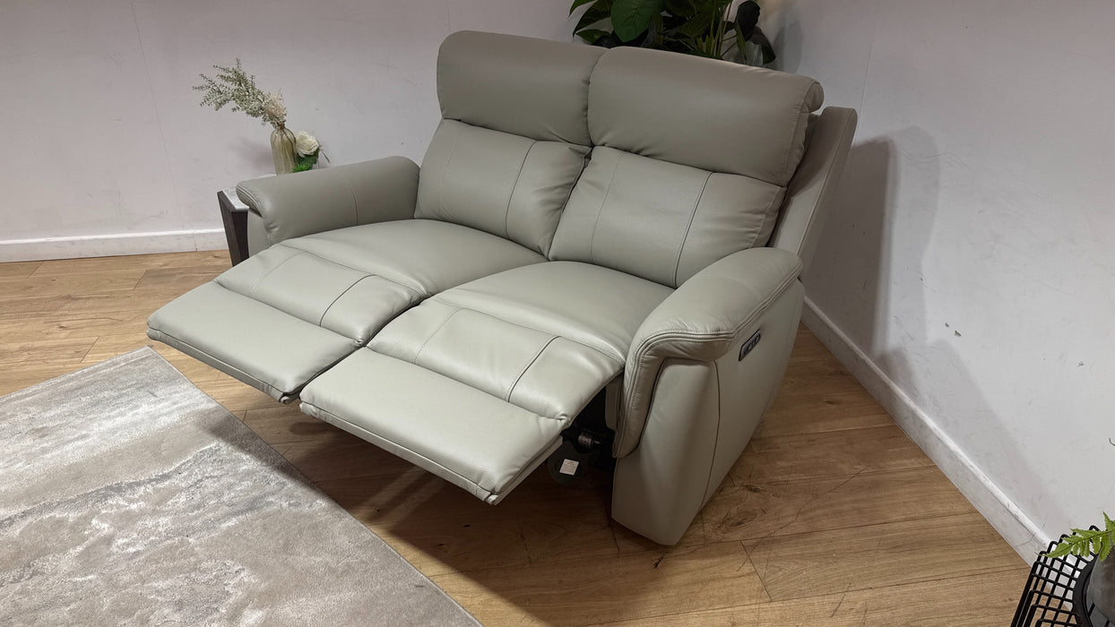 Sofology Bradie Leather 2 Seater Power Recliner/Headrest in Trusty Embossed Light Grey