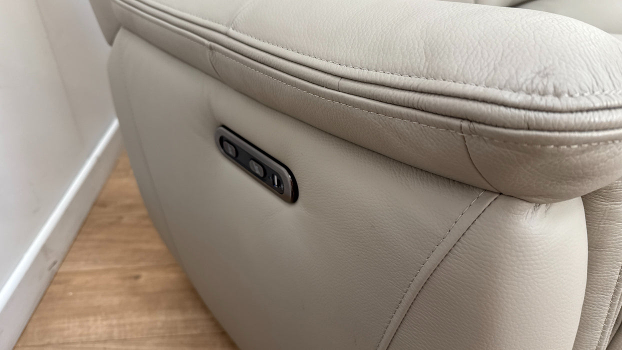 Sofology Bradie Leather 3 Seater Power Recliner in Trusty Embossed Light Grey