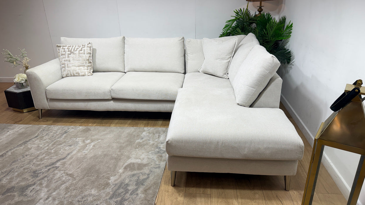 Sofology Mayfair Fabric 3 Corner 1 Chaise Foam Seats in Linen Look Chenille Mist/Pearl Mix