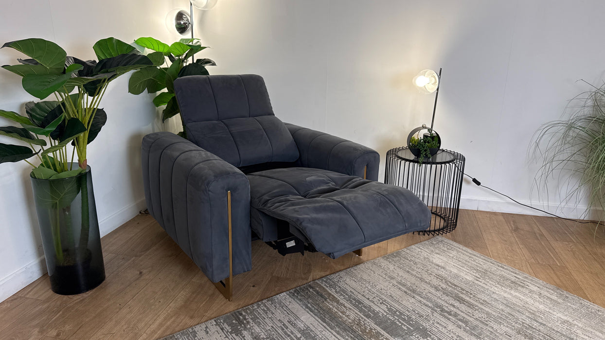 Sofology The Paramount Fabric Chair Power Recliner/Headrest Speakers in Lifestyle Nubuck Feel Charcoal