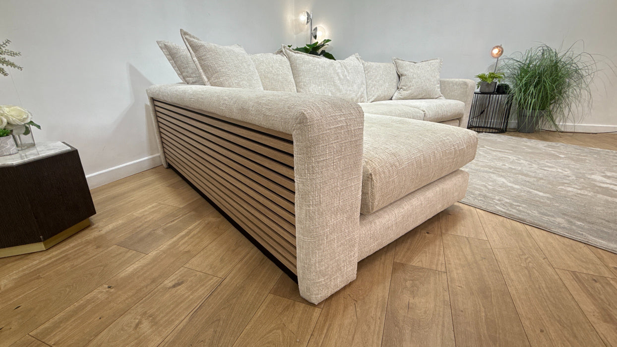 Sofology Cove Fabric Chaise Grande Light Wood Panel Artisan Chenille Ecru Mix