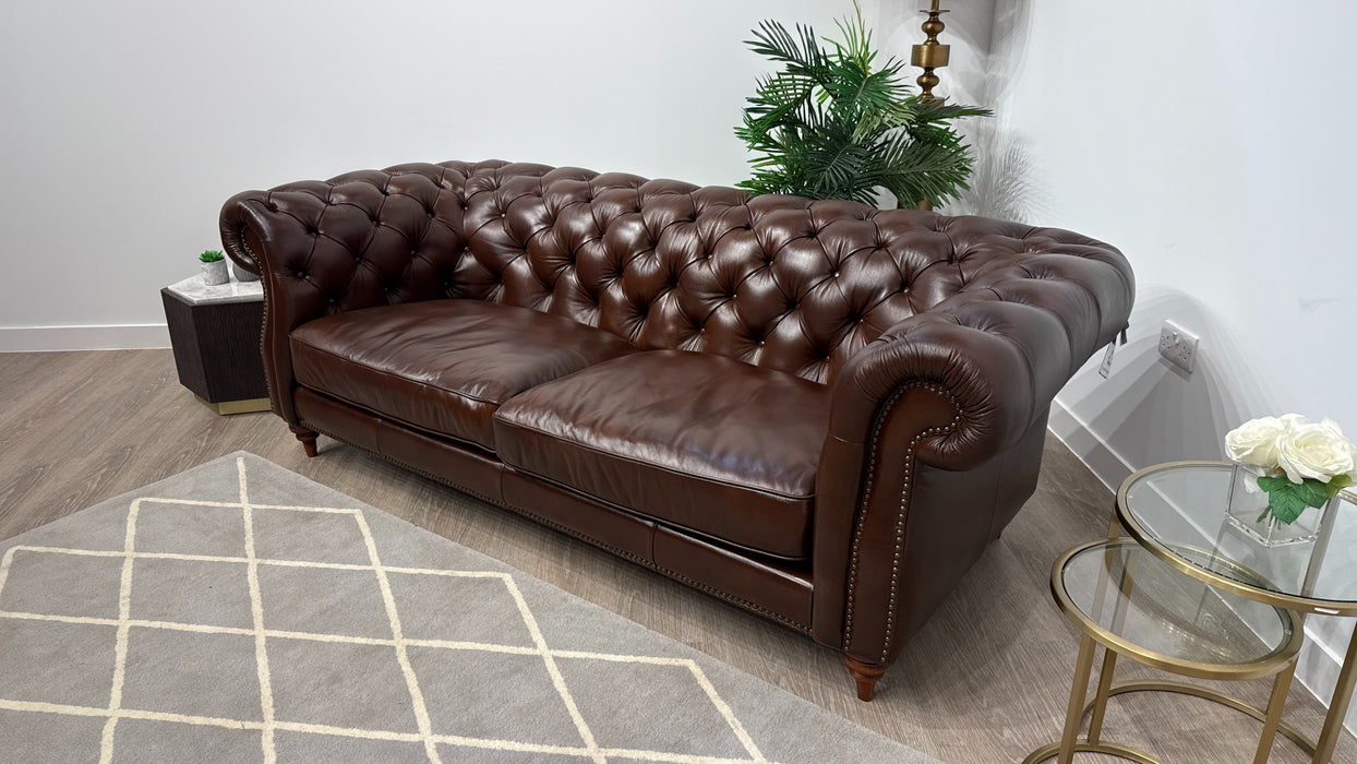 Sofology Darcy Leather 3 Seater with Studs in Trusty Supersoft Sheen Chestnut