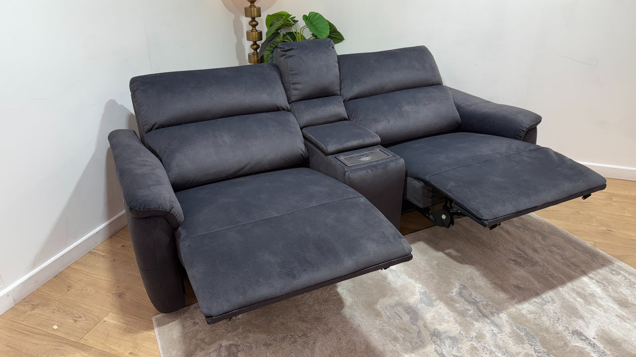 Sofology Ripley Fabric 2.5 Seater Console Power Recliner/Headrest Lumbar Support in Lifestyle Flecked Anthracite