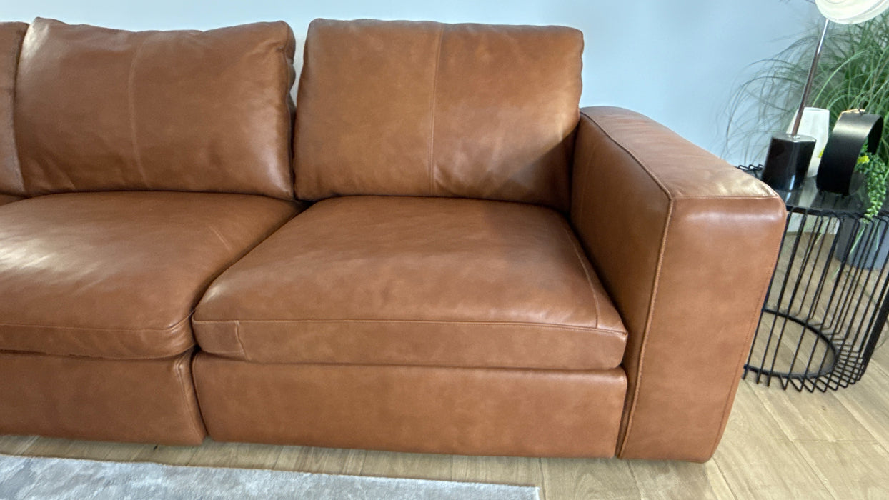 Sofology Retreat Leather 3 Corner 3 in Relaxed Soft Tan Mix