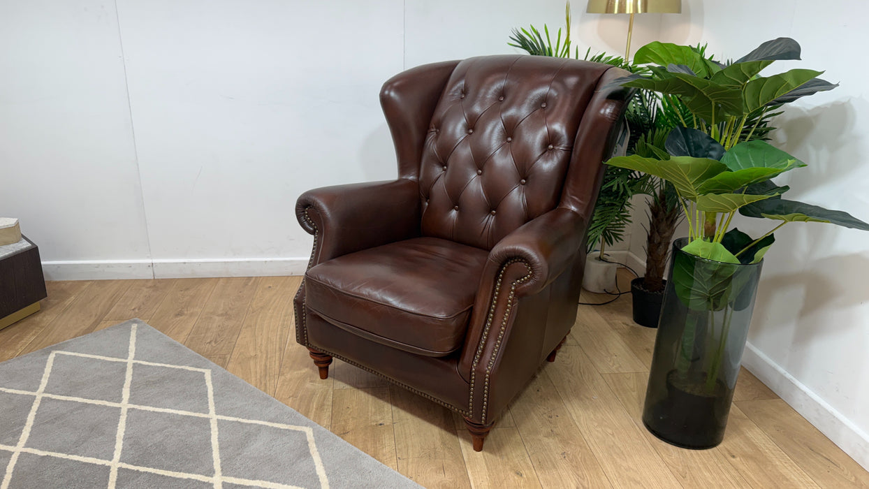 Sofology Darcy Leather Accent Wing Chair with Studs in Trusty Supersoft Sheen Chestnut