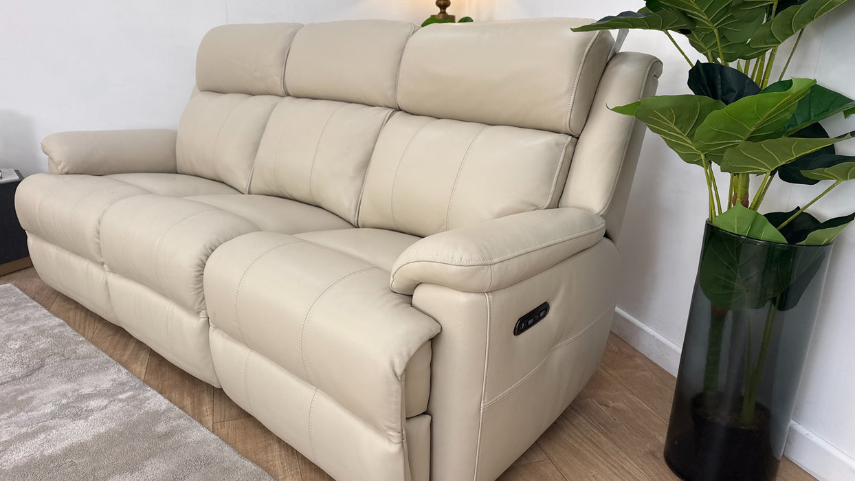 Sofology Gracie Leather 3 Seater Power Recliner/Headrest in Trusty Sheen Bone China