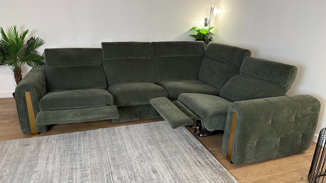 Sofology Kingsbridge Fabric 3 Corner 1.5 Power Recliner/Headrest Heated Seats in Relaxed Chenille Pine