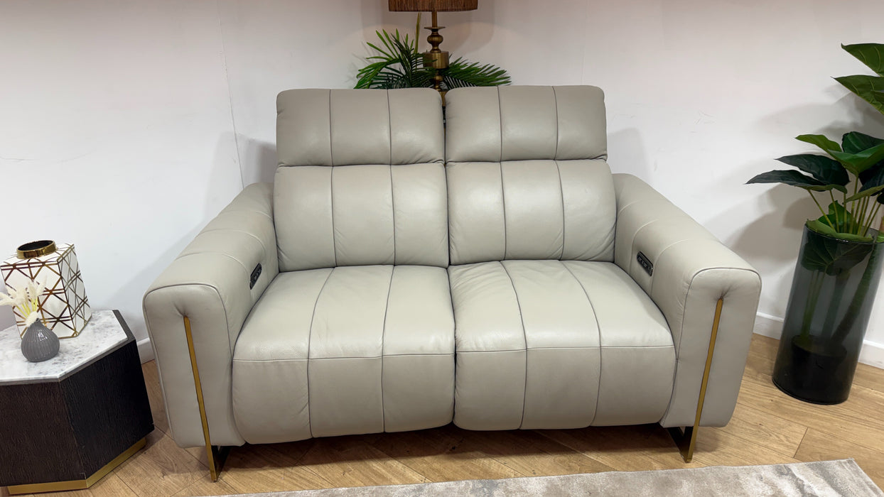 Sofology Paramount Leather 2 Seater Power Recliner/Headrest in Trusty Embossed Light Grey