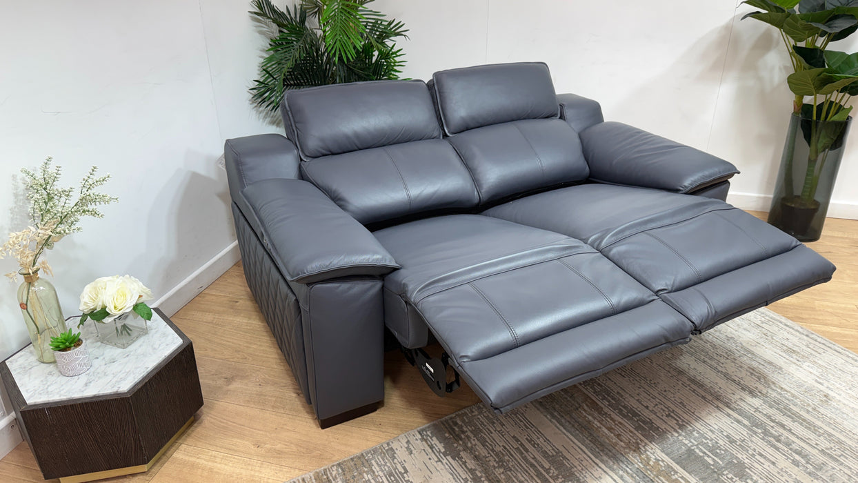 Sofology Benz Leather 2 Seater Power Recliner/Headrest Heated Seats in Trusty Sheen Lavender Grey
