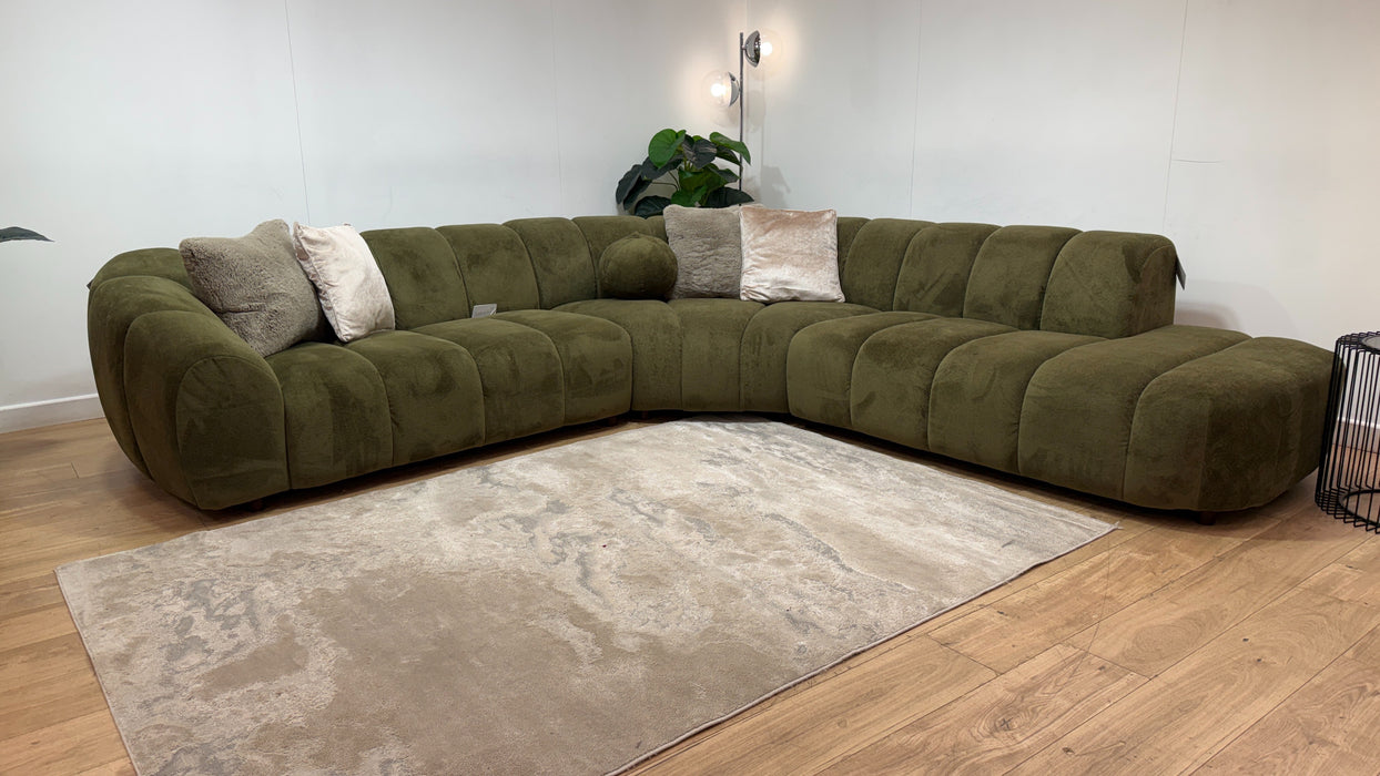 Sofology Waldorf Fabric 2 Corner 1.5 Chaise in Soft Sherpa Olive Mix