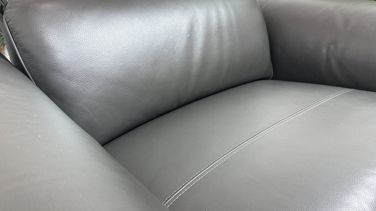 Sofology Plaza Leather Loveseat Power Recliner Heated Seat in Trusty Embossed Charcoal