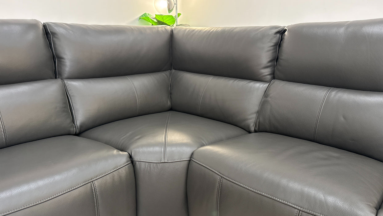 Sofology The Ravello Leather 1 Corner 2 Power Recliner/Headrest Lumbar Support in Trusty Embossed Charcoal