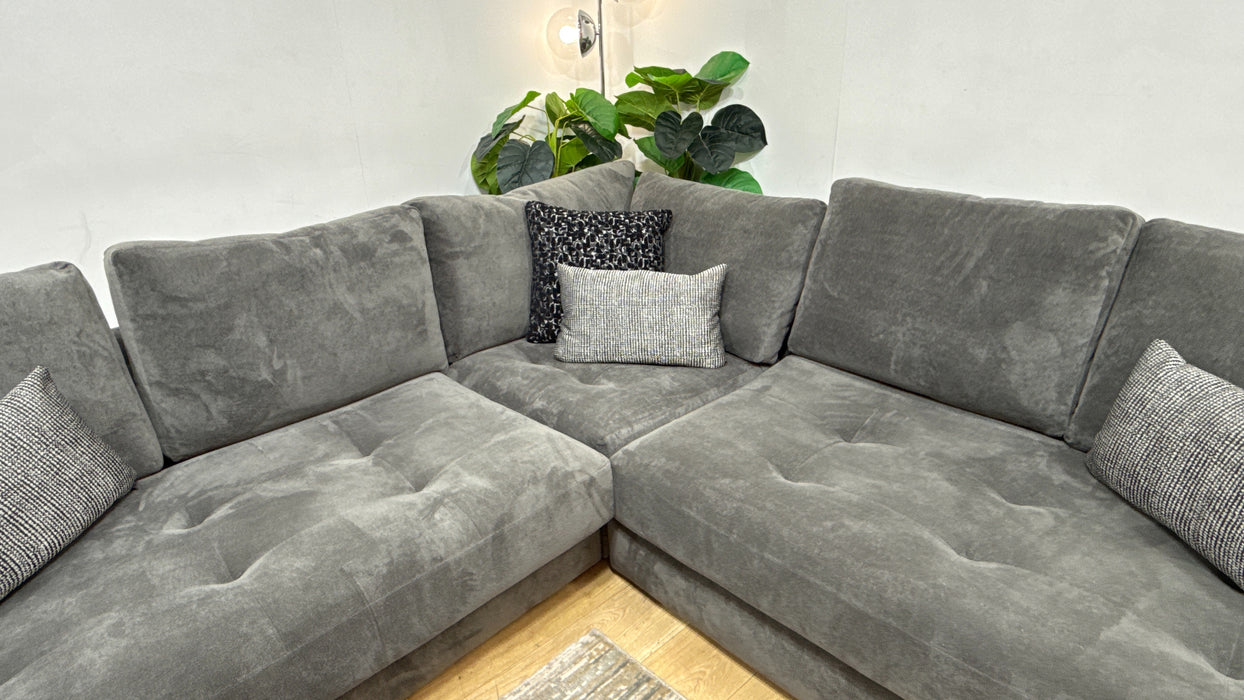 Sofology Ascot Fabric 3 Corner 3 Bench Seats in Soft Sherpa Slate Mix