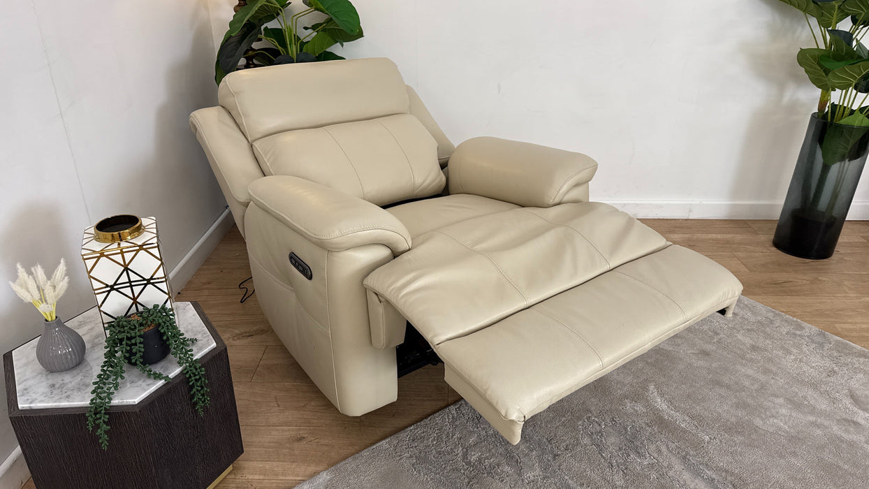 Sofology Gracie Leather Chair Power Recliner/Headrest in Trusty Sheen Bone China