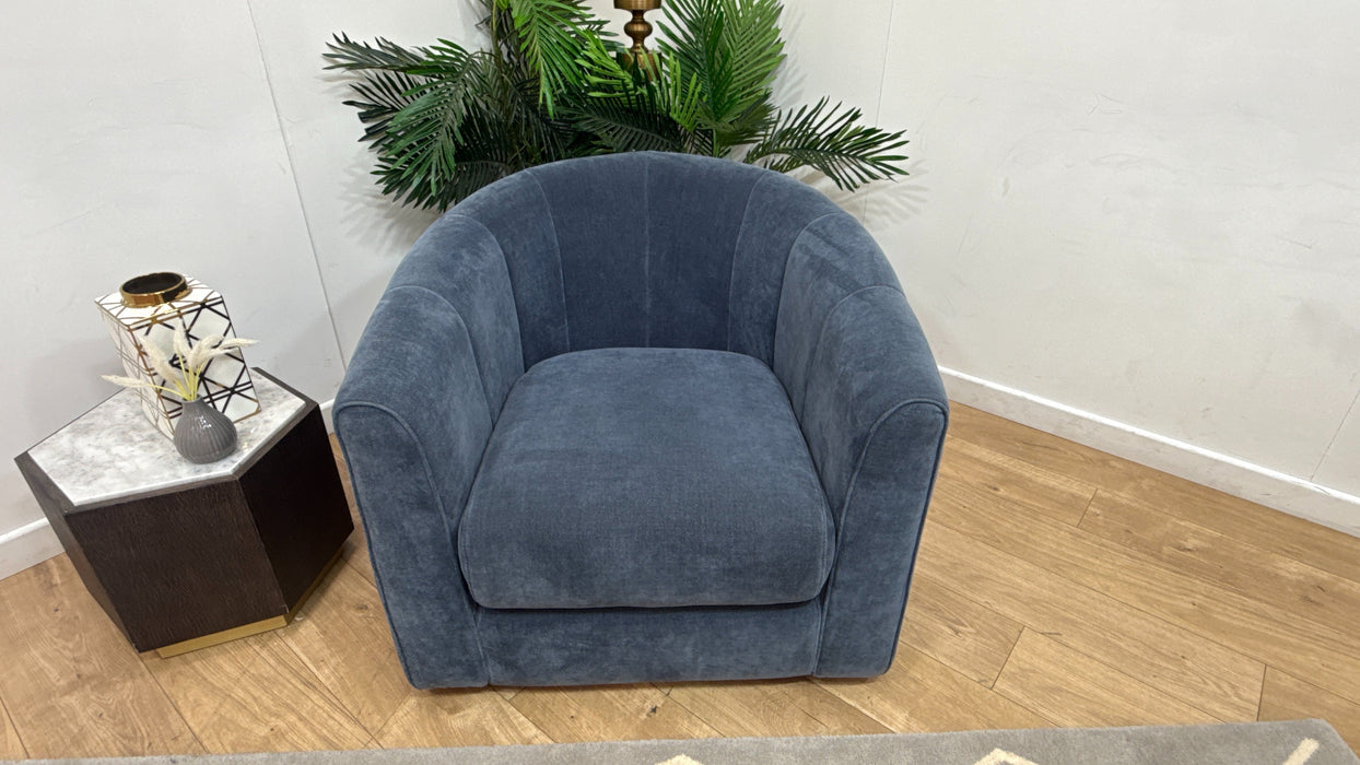 Sofology Kingsbridge Fabric Swivel Chair in Relaxed Chenille Denim
